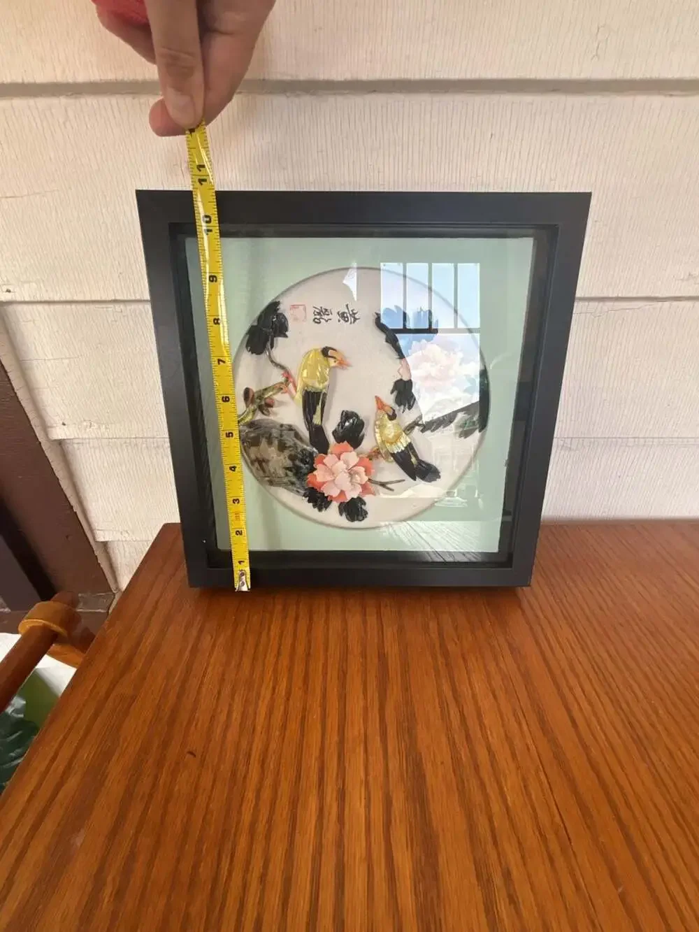 Vintage Chinese Mother of Pearl Shell Art Shadow Box Birds and Flowers Wall